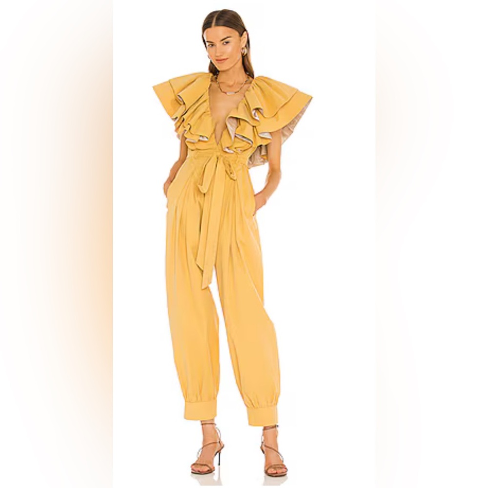 AMUR Michalina Ruffle Mustard Jumpsuit with Pockets  Size 4